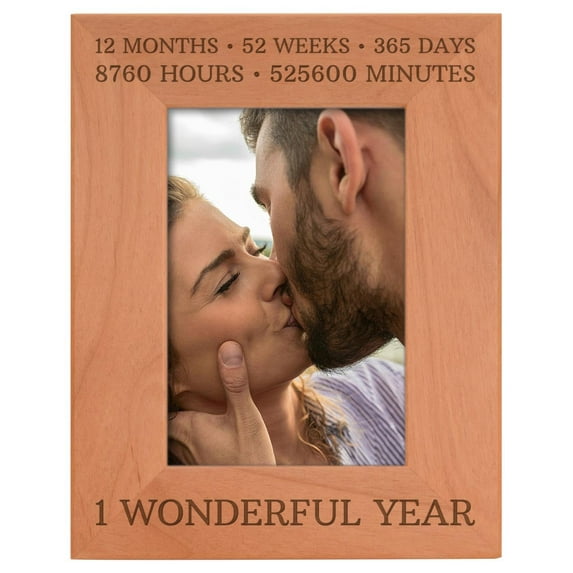 ThisWear Personalized Gifts 1st Year Married Wedding Anniversary Frame 1 Wonderful Year Natural Wood Engraved 4x6 Portrait Picture Frame Wood