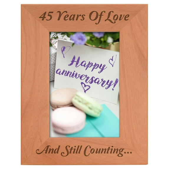 ThisWear Personalized Gifts 45th Anniversary Frame 45 Years and Counting Natural Wood Engraved 4x6 Portrait Picture Frame Wood