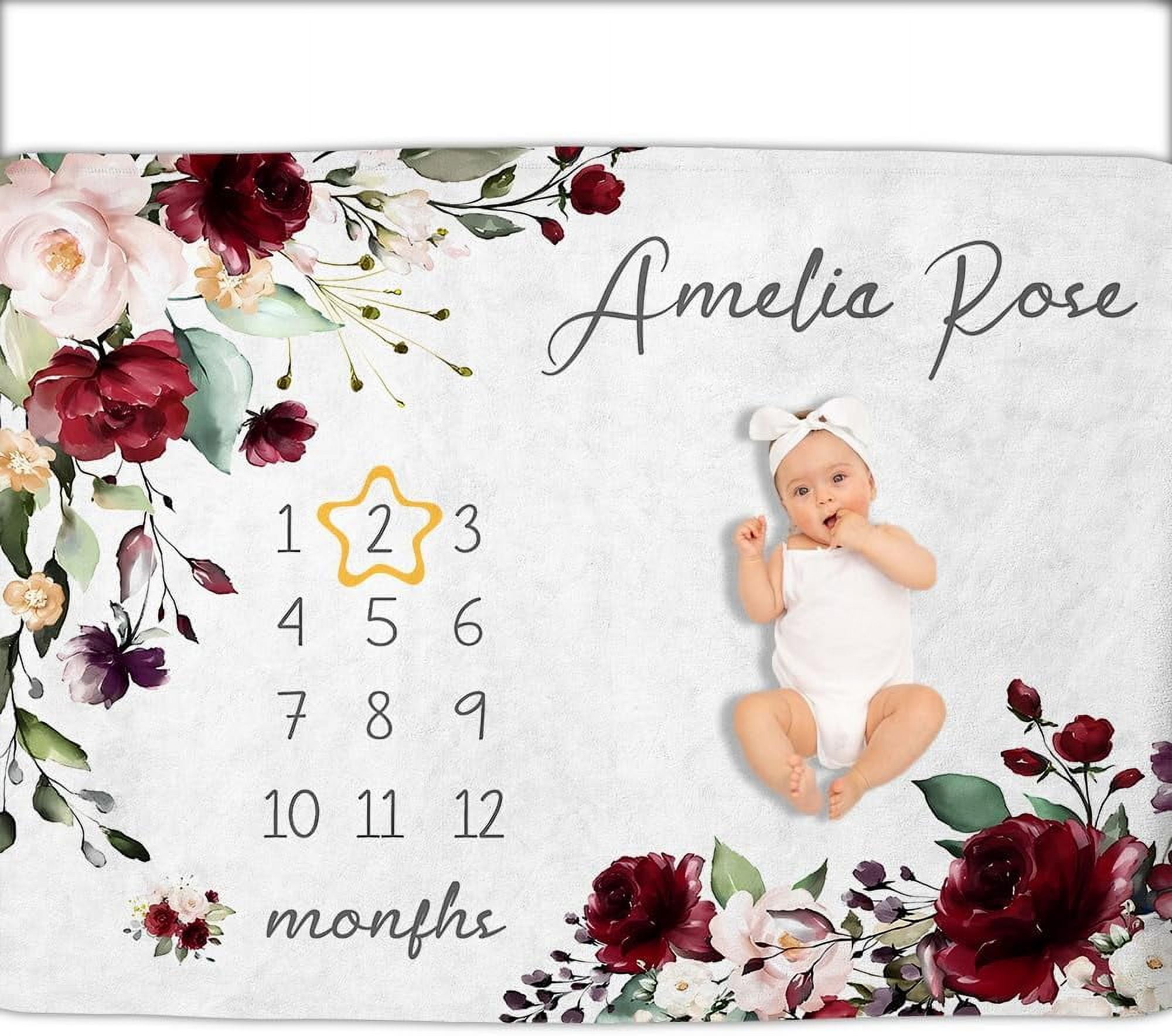 Personalized Baby Milestone Blanket - Custom Name Blanket For Girls, Ultra Plush Fleece, 30x40 To 60x80 Inches