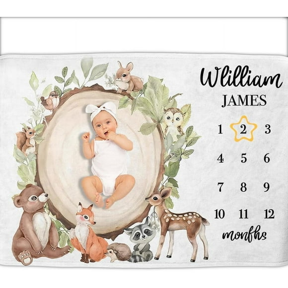 Personalized Gifts for Baby with Customized Name, Baby Monthly Milestone Blanket for Baby Girl Boy, Baby Growth Chart Blanket, Perfect Custom Baby Blanket Gifts with Pentagram Frame,30"x40"