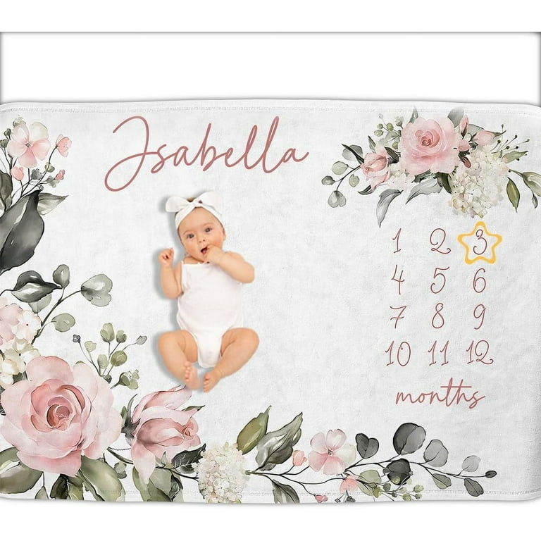 Personalized Gifts for Baby with Customized Name Baby Monthly Milestone Blanket for Baby Girl Boy Baby Growth Chart Blanket Perfect Custom Baby