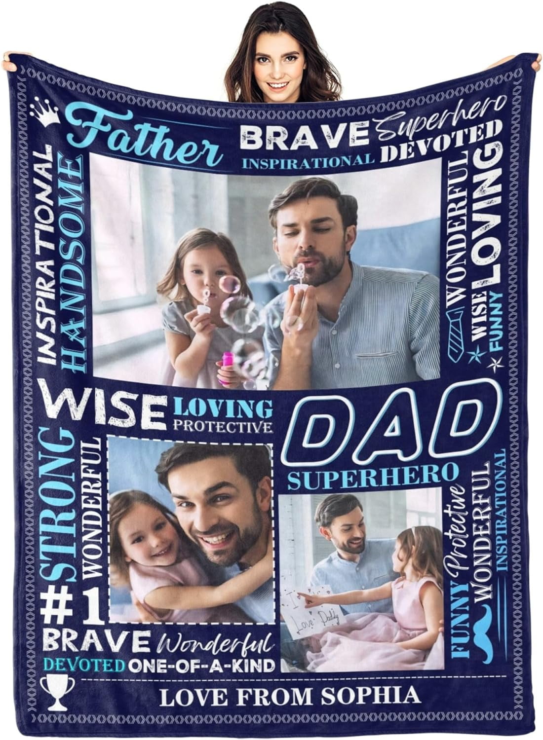 Personalized Gifts for Dad, Custom Dad Blanket with Photo and Text for