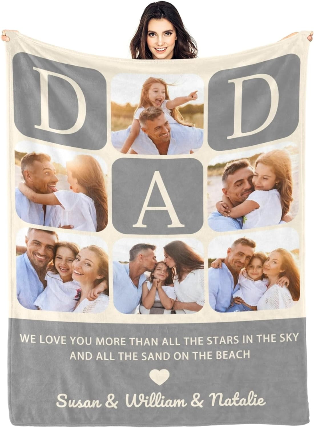 Personalized Gifts for Dad, Custom Dad Blanket with Photo and Text for