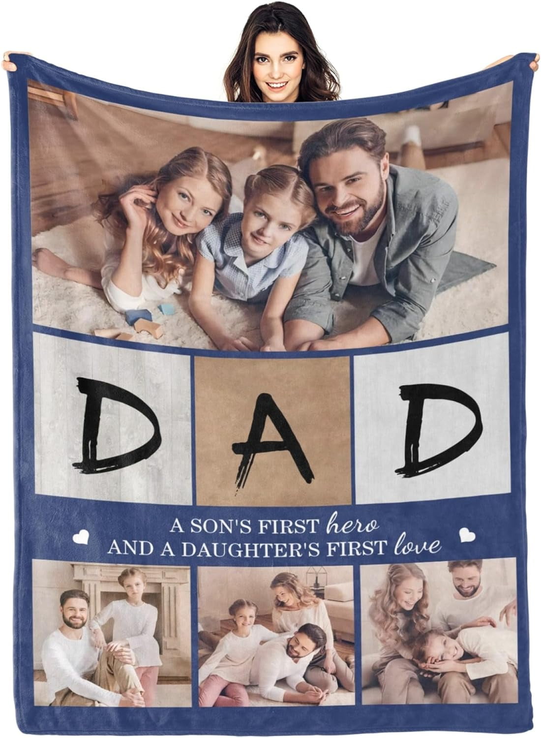Personalized Gifts for Dad, Custom Dad Blanket with Photo and Text for