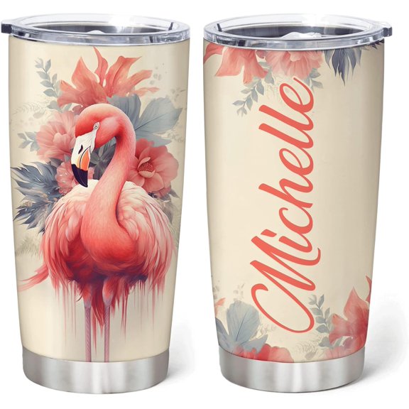 Personalized Gifts For Flamingo Lover - Flamingo Prints Custom Name Stainless Steel Tumbler 20oz With Lid - Idea Bird, Animal lover Gift For Women Girl On Birthday, Christmas