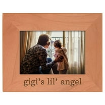 ThisWear Personalized Gifts Grandma Gift Gigi's Lil' Angel Grandchild Natural Wood Engraved 4x6 Landscape Picture Frame Wood