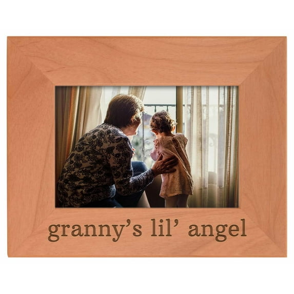 ThisWear Personalized Gifts Grandma Gift Granny's Lil' Angel Grandchild Natural Wood Engraved 4x6 Landscape Picture Frame Wood