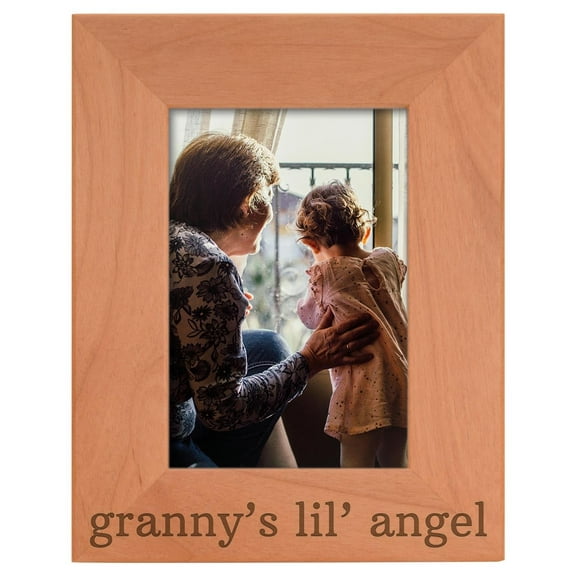 ThisWear Personalized Gifts Grandma Gift Granny's Lil' Angel Grandchild Natural Wood Engraved 4x6 Portrait Picture Frame Wood