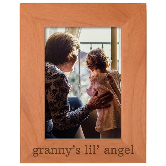 ThisWear Personalized Gifts Grandma Gift Granny's Lil' Angel Grandchild Natural Wood Engraved 5x7 Portrait Picture Frame Wood