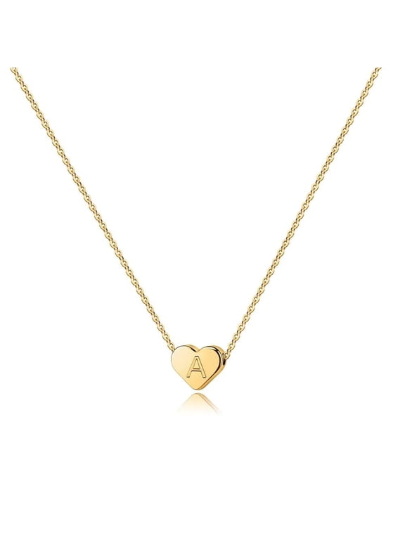 14K Gold Plated Heart Initial Pendant Necklace for Women Girls, Birthday Gifts for Women Girls, Gold Jewelry for Kids Teen Wife, A