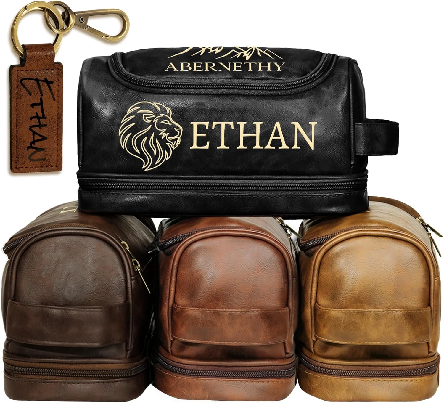 Personalized Gifts for Men, Mens Personalize Toiletry Bag, Custom Leather Toiletries Travel Bag, Customize Shaving Kit, Men's Gift Ideas for Christmas（Black）