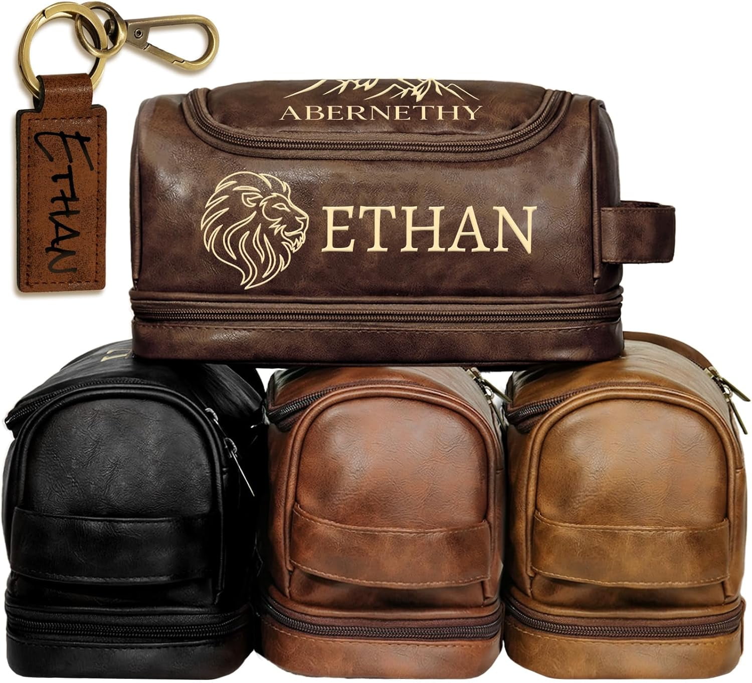 Personalized Gifts for Men, Mens Personalize Toiletry Bag, Custom Leather Toiletries Travel Bag, Customize Shaving Kit, Men's Gift Ideas for Christmas（Dbrown）
