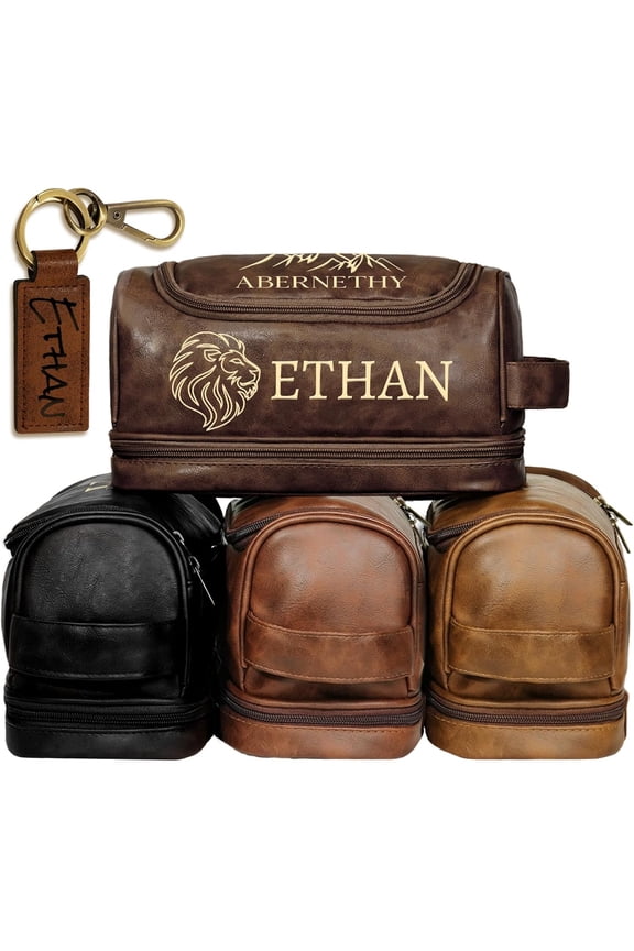 Personalized Gifts for Men, Mens Personalize Toiletry Bag, Custom Leather Toiletries Travel Bag, Customize Shaving Kit, Men's Gift Ideas for Christmas(Dbrown)