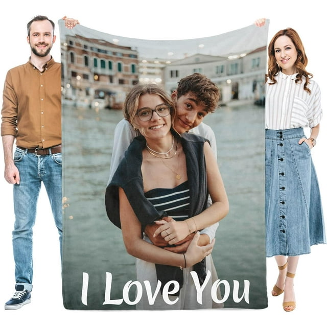 Personalized Gifts for Mom Dad, Custom Throw Blankets with Photos, Customized Gifts for Women Men Family Friend Girlfriend on Birthday Christmas Mothers Fathers Day Valentines Day