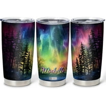 Personalized Gifts For Northern Lights Lover - Aurora Rainbow Skyline Prints Customized Name Stainless Steel Tumbler 20 oz With Lid - Idea Gifts For Women, Girl, Kids On Birthday, Christmas
