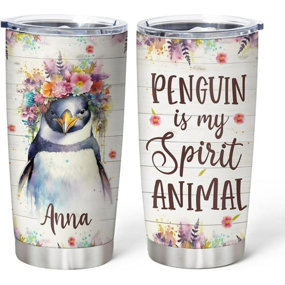 Personalized Gifts For Penguin Lover - Penguin Is My Spirit Animal Custom Name Stainless Steel Tumbler 20oz With Lid - Idea Animal Lover Gifts For Women Girl kids On Birthday, Christmas