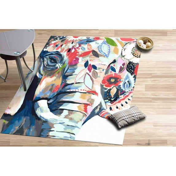 Personalized Gifts Rug, Elephant Painting Rugs, Modern Rugs, Door Mat Rug, Animal Rug, Abstract Elephant Rug, Front Door Rugs, Large Rug, 2.6'x6.5' - 80x200 cm
