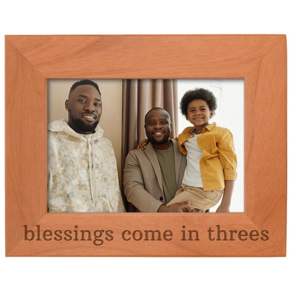 ThisWear Personalized Gifts Triplets Gift Blessings Come in Threes Baby Natural Wood Engraved 5x7 Landscape Picture Frame Wood