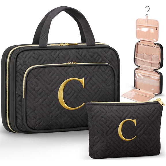 Personalized Gifts for Women, Initial Toiletry Bag Travel Organizer & Makeup Bag with Embroidery Letter Teacher Appreciation Birthday Valentines Gifts for Mom Wife Sister