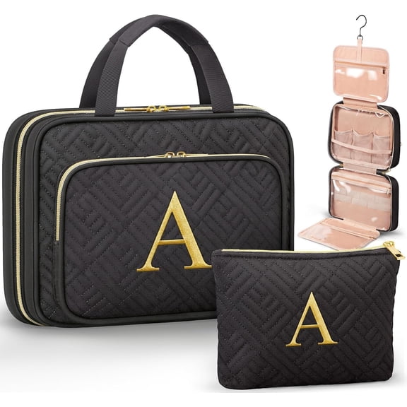 Personalized Gifts for Women, Initial Toiletry Bag Travel Organizer & Makeup Bag with Embroidery Letter Teacher Appreciation Birthday Valentines Gifts for Mom Wife Sister