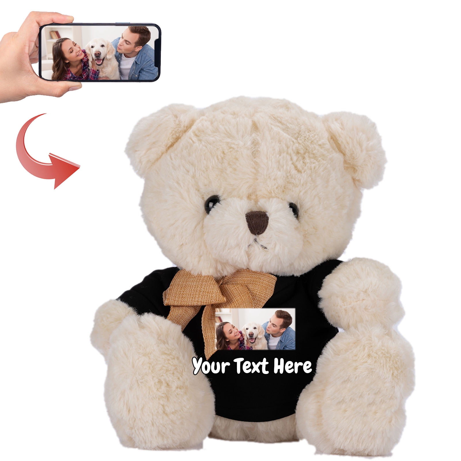 Personalized Teddy Bear With Heart, Custom Text & Photo Plush Gift For Her, Valentine's, Birthday