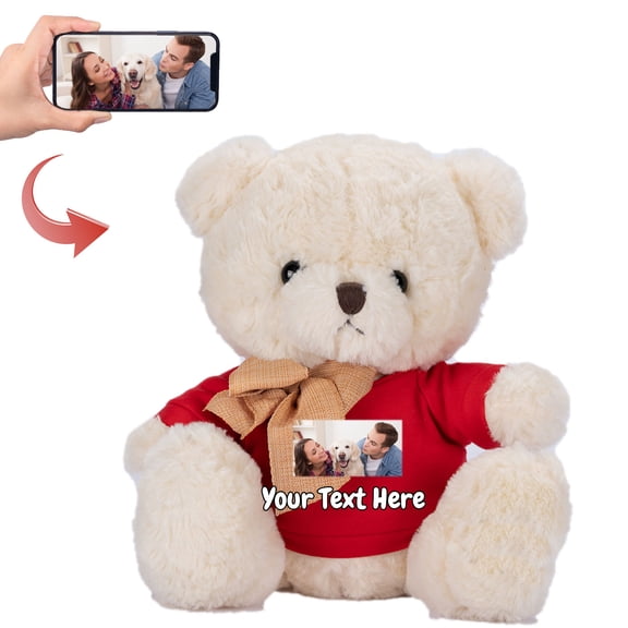 Personalized Gifts for Women Men Stuffed Bear Plush Toys with Customized Photo Text, Personalized Teddy Bear as Special Gifts for Christmas Valentines Day Birthday, 10 inch-Photo Text