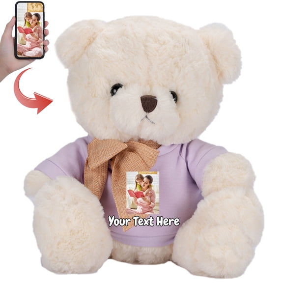 Personalized Gifts for Women Men Stuffed Bear Plush Toys with Customized Photo Text, Personalized Teddy Bear as Special Gifts for Christmas Valentines Day Birthday, 8 inch-Photo Text