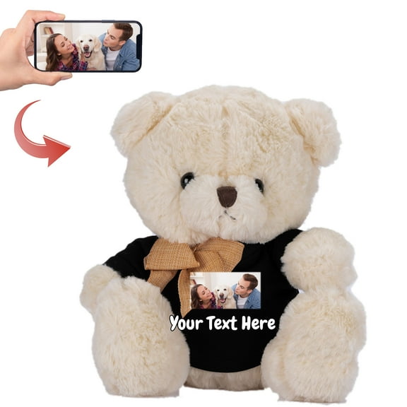 Personalized Gifts for Women Men Stuffed Bear Plush Toys with Customized Photo Text, Personalized Teddy Bear as Special Gifts for Christmas Valentines Day Birthday, 8 inch-Photo Text