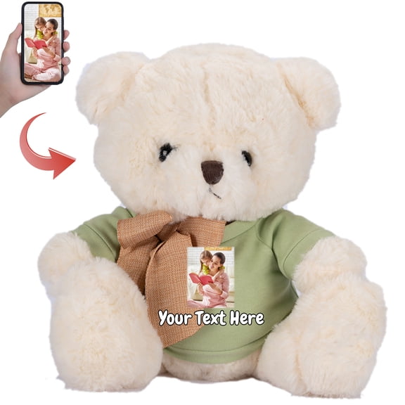 Personalized Gifts for Women Men Stuffed Bear Plush Toys with Customized Photo Text, Personalized Teddy Bear as Special Gifts for Christmas Valentines Day Birthday, 8 inch-Photo Text