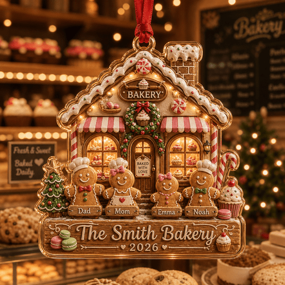 Personalized Gingerbread Bakery Family Acrylic Ornament for Christmas Tree