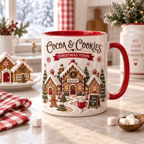 Personalized Gingerbread Christmas Town Ceramic Coffee Mug Hostess Gift