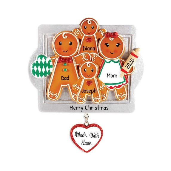 Personalized Gingerbread Cookies Family of 4 Christmas Ornament 2024 1 Count - Ornaments by Elves