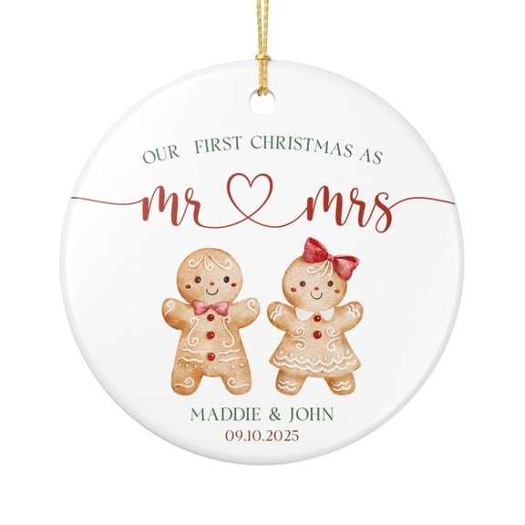 Personalized Gingerbread Couple Ornament, First Christmas as Mr and Mrs, Custom Wedding Gift Keepsake Holiday Tree Decoration