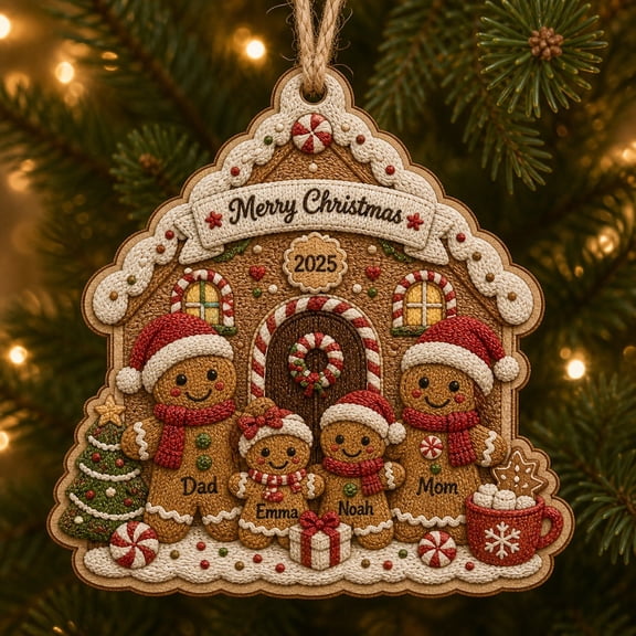 Personalized Gingerbread Family House Wooden Ornament Christmas Gift