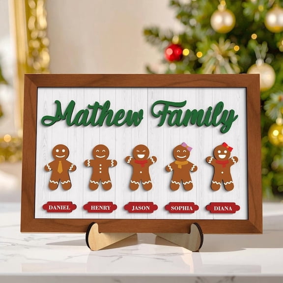 Personalized Gingerbread Family Name Sign, Custom Wooden Christmas Decor, Holiday Cookie Themed Family Display, Festive Gift for Parents and Friends