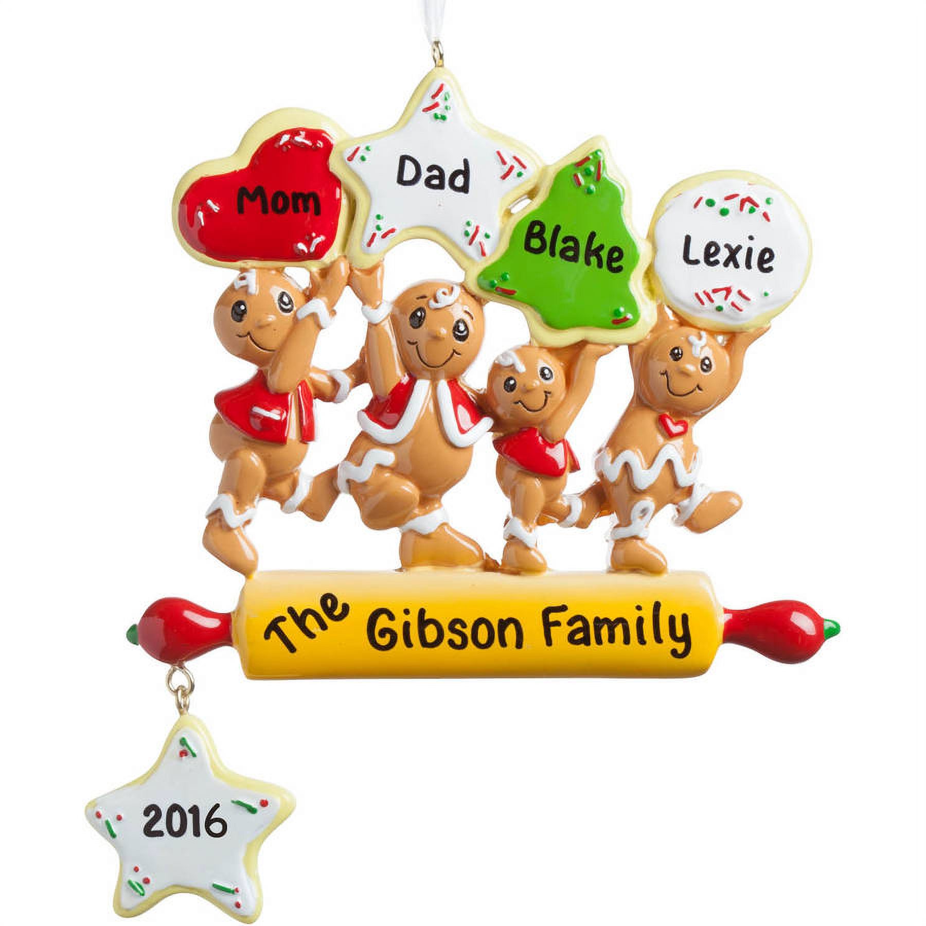 Personalized Gingerbread Family of 4 Ornament