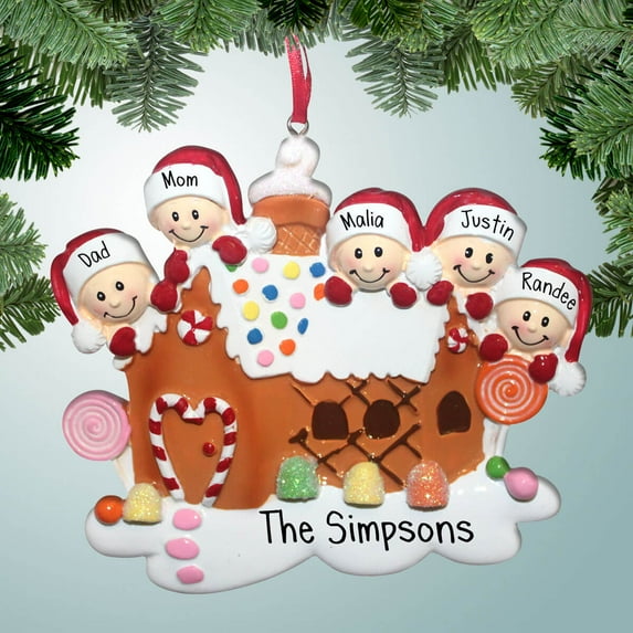 Personalized Gingerbread House Family - 5 Christmas Ornament