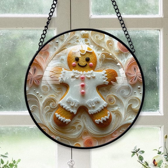Personalized Gingerbread Man Suncatcher Stained Glass, Gingerbread Man Originally Designed 78'', Gingerbread Man Suncatchers for Indoor Window, Beautiful Gifts ejPweX (Man 14)