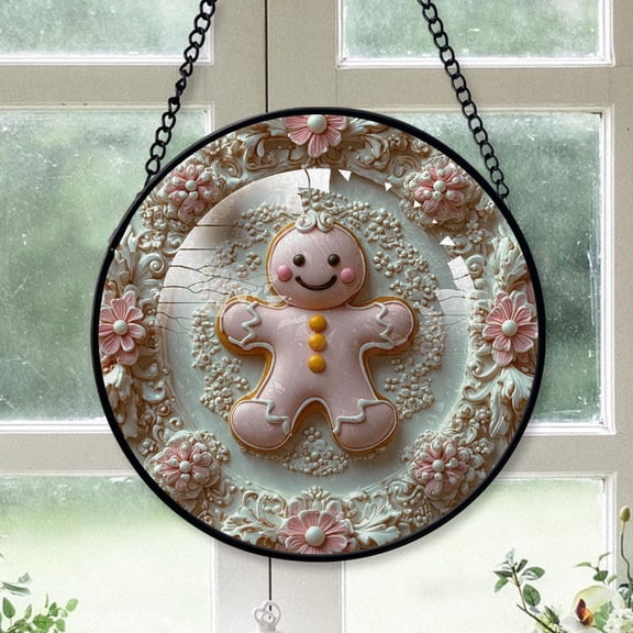 Personalized Gingerbread Man Suncatcher Stained Glass, Gingerbread Man Originally Designed 78'', Gingerbread Man Suncatchers for Indoor Window, Beautiful Gifts hwNpKK (Man 4)