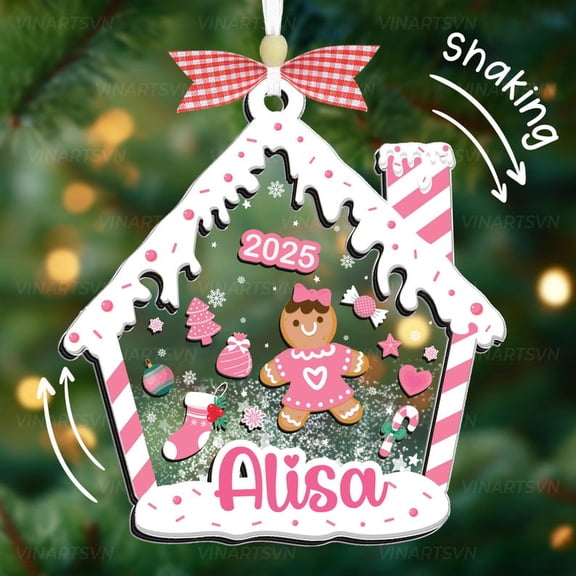 Personalized Gingerbread Shaker House Ornament, Custom Baby's First Christmas Ornament, Christmas Keepsake, Boy Girl Christmas Ornament