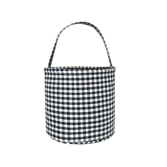 Personalized Gingham Halloween Bucket, Reusable Candy Bag for Gifts, Halloween Party Storage Basket, 8.85x8.85x9.25 inches, Black
