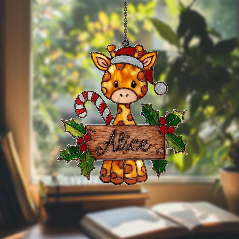 Personalized Giraffe Ornament - Giraffe Hologram Gift for Christmas 2025 - Custom Giraffe Suncatcher For Christmas - Custom Name Ornament
