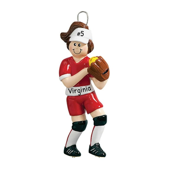 Personalized Girl Softball Player Ornament 2024 in Red Keepsake 1 Count - Ornaments by Elves