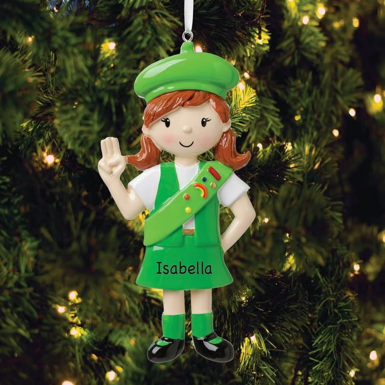 Personalized Planet Girl's Green Scout Uniform Ornament with