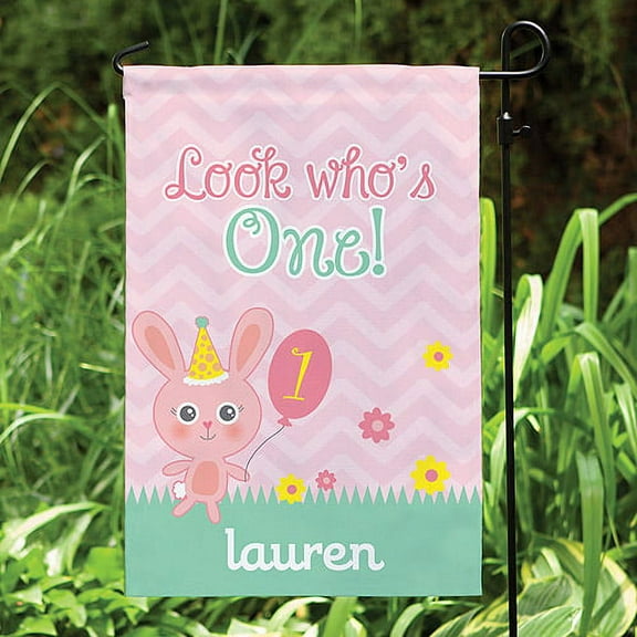 Personalized Girl's Look Who's One Garden Flag