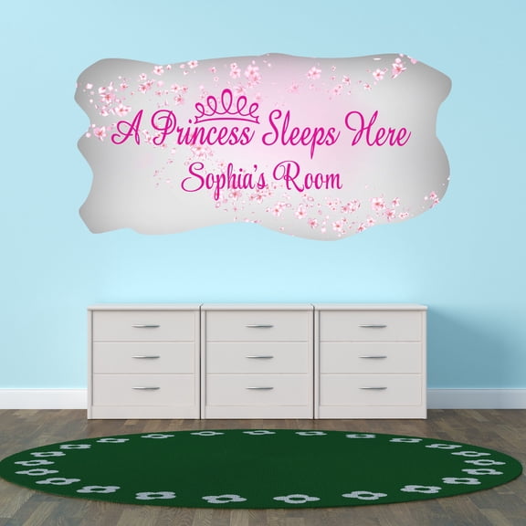 Personalized Girly Wall Decals for Kids Room - A Princess Sleeps Here Crown Girls Bedroom With Easy Installation Instructions Custom Name Sticker - Size: 10 In x 5 In