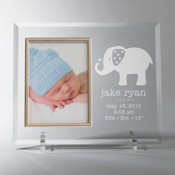 Personalized Glass Baby Frame - Elephant