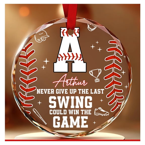 Personalized Glass Baseball Ornament - Baseball Gift for Boys Player - Sport Gifts for Lovers Coach Lovers - Sports Presents Christmas Tree - Custom Initial Crystal Glass Ornament Decor