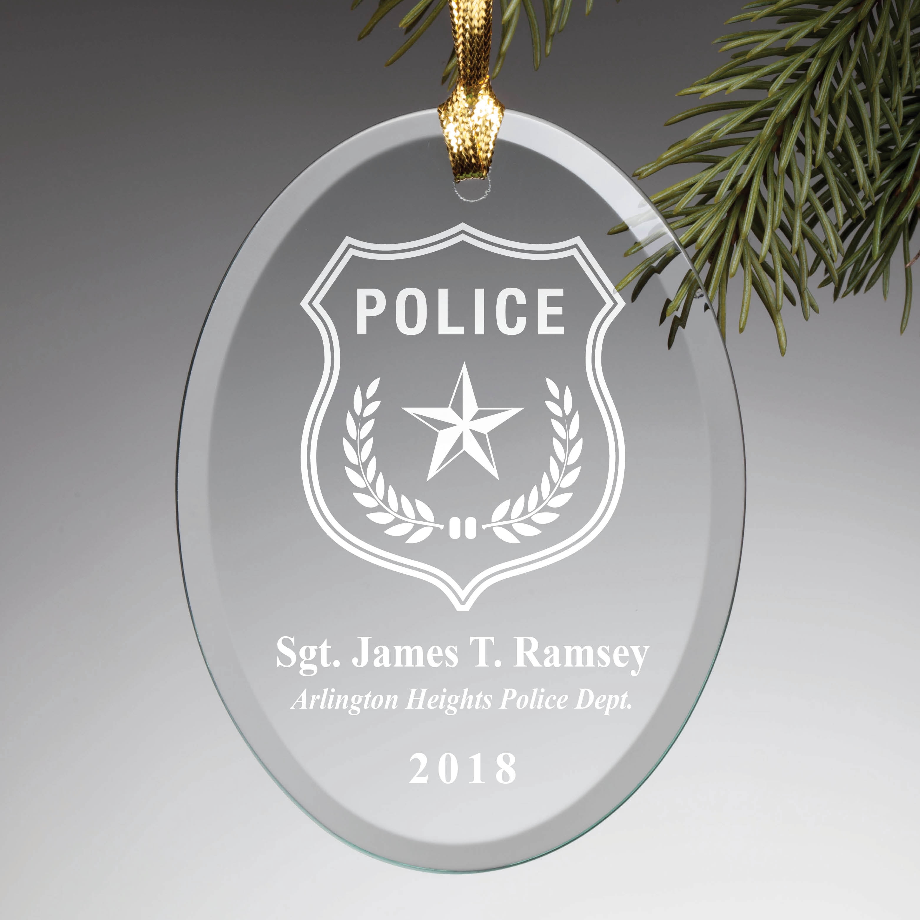 Personalized Glass Christmas Ornament - Police