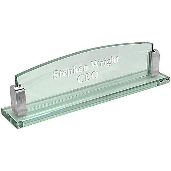 | Personalized Glass Desktop Name Plate with Custom Engraving$$Office